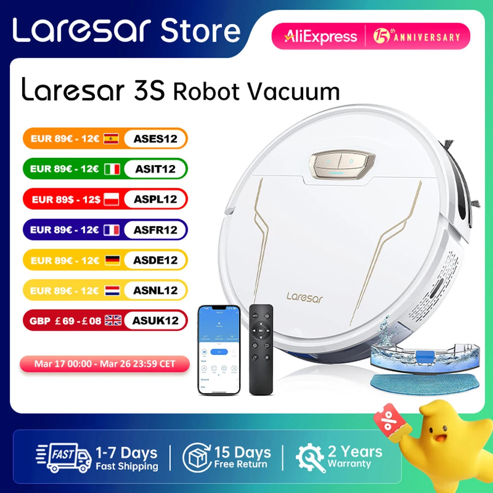 Laresar 3s Robot Vacuum Cleaner Mop 5000Pa Smart APP Control Intelligent Planned